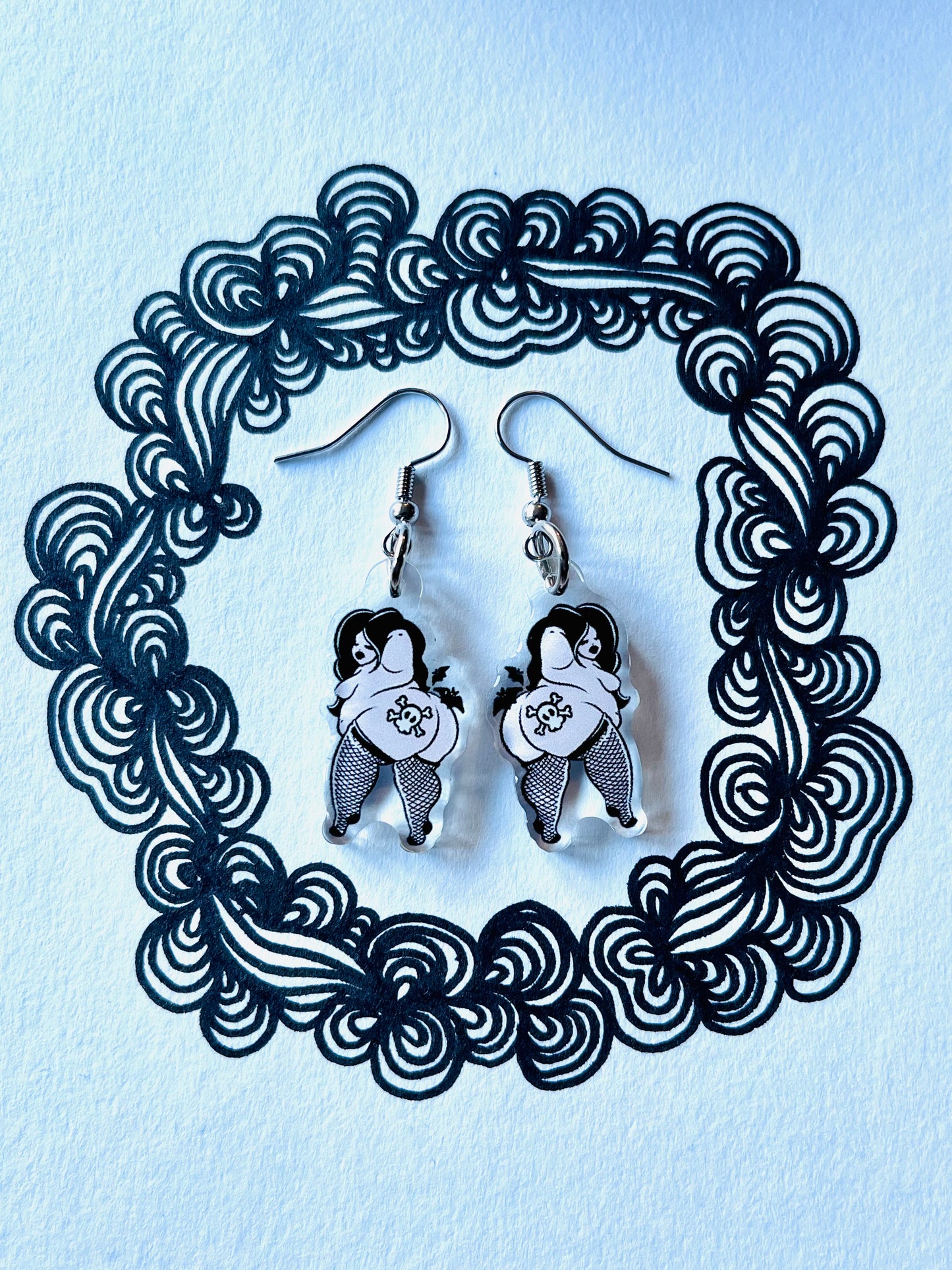 Coraline the Goth Silver Dangle Earrings