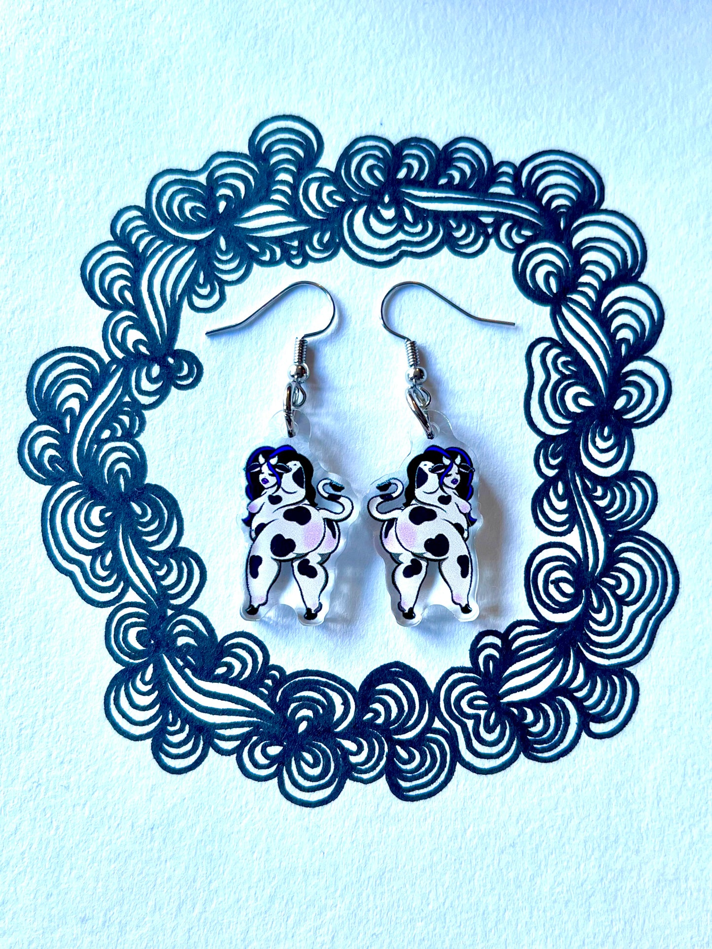 Clover the Hucow Silver Dangle Earrings