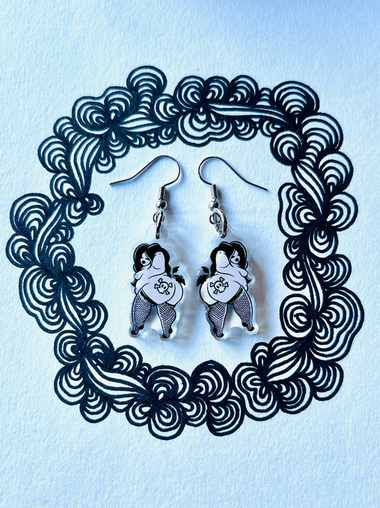 Coraline the Goth Silver Dangle Earrings
